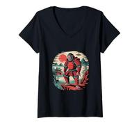 Womens Samurai Gorilla Warrior Outfit for Japan Lovers V-Neck T-Shirt