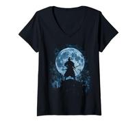 Womens Samurai Japanese Art Vintage Warrior Shadow Sun Retro V-Neck T-Shirt