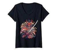 Womens Samurai Masks Warrior Spirit Artwork V-Neck T-Shirt