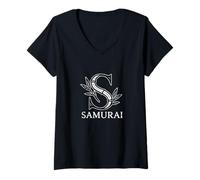 Womens Samurai Monogram Bamboo S V-Neck T-Shirt