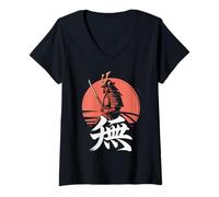 Women's Samurai Mu - Brush Stroke Japanese Warrior Art V-Neck T-Shirt