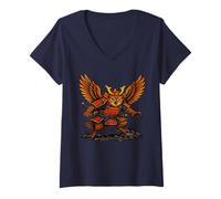 Womens Samurai Owl Warrior Design - Fierce and Fearless V-Neck T-Shirt