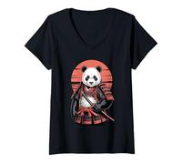 Womens Samurai Panda Bear Katana Sword Pandas V-Neck T-Shirt