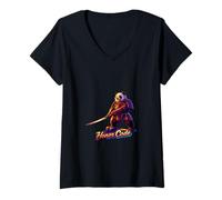 Women's Samurai Panda Warrior Honor Spirit Art V-Neck T-Shirt