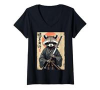 Women's Samurai Raccoon V-Neck T-Shirt