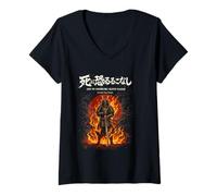 Women's Samurai Skeleton Warrior Do Not Fear Death Katana V-Neck T-Shirt