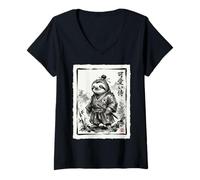 Women's Samurai Sloth Japanese Katana Art Aesthetic Graphic V-Neck T-Shirt