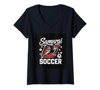 Womens Samurai Soccer Warrior Spirit Football Katana Blade Athletic V-Neck T-Shirt