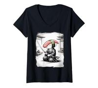 Womens Samurai Sushi Roll Funny Anime Japanese Vintage Ukiyo-e Art V-Neck T-Shirt