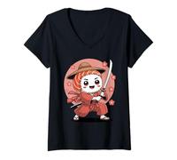 Womens Samurai Sushi Roll Kawaii Funny Cute Anime Japanese Art V-Neck T-Shirt