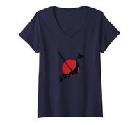 Women's Samurai Sword Over Japan Map Tradition Meets Modernity V-Neck T-Shirt