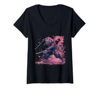 Womens Samurai Tiger Warrior Katana Japan V-Neck T-Shirt