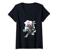 Womens Samurai Turtle Fighter Bold Warrior Pose with Katana and Kan V-Neck T-Shirt