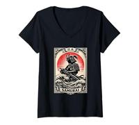 Women's Samurai Warrior Japan Katana Bushido Japanese Waves Rising V-Neck T-Shirt