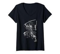 Women's Samurai Warrior Katana Japanese Art Illustration V-Neck T-Shirt