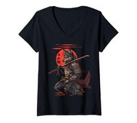 Women's Samurai Wolf Japanese Kanji Samurai Warrior Wolf V-Neck T-Shirt