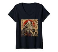 Women's Samurai Zebra Wild Soul Safari Animal V-Neck T-Shirt