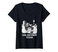 Women's San Antonio Texas Vintage Skyline with The Alamo Retro V-Neck T-Shirt