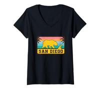 Womens San Diego California Bear Surfing Surf Retro Travel V-Neck T-Shirt