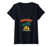 Womens San Diego Coastal Vintage Sun California Beach Vibes V-Neck T-Shirt