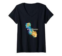 Women's San Francisco Watercolor State Map Art V-Neck T-Shirt
