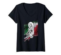 Women's San Judas Tadeo Mexican Flag - St. Jude Art Devocion V-Neck T-Shirt