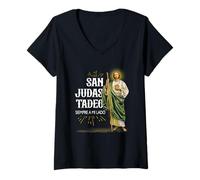 Womens San Judas Tadeo Siempre A Mi Lado Faith Christ Religious V-Neck T-Shirt
