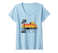 Women's SAN Tropez - Vintage Retro Beach Graphic V-Neck T-Shirt