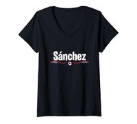 Women's Sánchez Puerto Rico Flag Puerto Rican Last Name V-Neck T-Shirt