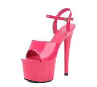 Women's Sandals 17Cm High Heels Sexy Stripper Stage Performance Pole Dancing High Heels Nightclub Party Dance Platform Sandals,Rose red,6 UK