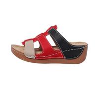 Women's Sandals 2026 Casual Slip-On Sandals with Hole Pattern, Two-Tone, Beach Shoes, Summer, Comfortable, Lightweight Sandals, red, 9 UK