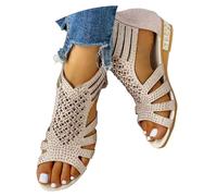 Women's Sandals 2026 Women's Summer Open Toe Medium Heel Hollow Design Roman Shoes Elegant Comfortable Lightweight Summer Shoes, beige, 8.5 UK