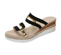 Women's Sandals 2026 Women's Summer Sandals, Colour Blocking, Soft, Woven Straw Base, Thick Base, Inclined Elegant Comfortable Wide Feet Summer Shoes, black, 9 UK