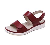 Womens Sandals Adjustable Wide Comfy Non Slip Soft Elegant Flat Shoes Ladies Peep Toe Hook and Loop Summer Sports Outdoor Red Size 6.5 UK