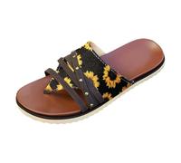 Women's Sandals and Sandals Cross-Strap Studded Cross Strap Flip Flops Women Printed Upper Open Toe Thick Sole Slides Retro Bohemian Beach Holiday Going Out Summer, 01 Yellow1, 7 UK