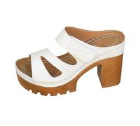 Women's Sandals Block Heel - Women's Comfortable Orthopaedic Shoes Open Toe Bare Feet Platform Sandal Large Size Slip On Shoe Casual Nude Feet Chic Sandalette, White., 6 UK