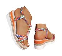 Women's Sandals Bohemian Wedge Sandals for Women with Colorful Woven Straps and Slip-On Pattern Open Toe Leather Flat Cork Women's Sandal Water Resistant, e, 8.5 UK