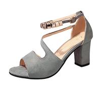 Women's Sandals Casual Women's Summer Wedge Slippers Peep Toe High Heel Platform Mules Flat Shoes Non-Slip Sandals Holiday Slippers with Buckle Slippers Outdoor Shoes, gray, 9 UK