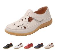 Women's Sandals Closed Front Width H - Summer Lightweight Non-Slip Orthoshoes Slip On Low Shoes Flat Casual Shoes Comfortable Breathable Summer Sandals Seniors Outdoor Sandals, beige, 10 UK