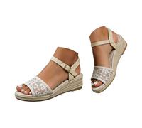 Women's Sandals Comfortable Sandals, Women's Summer Sandals Single Strap Thick Wedge with Arch Support Adjustable Jute Casual Chunky Style Bohemian Walking with Buckle, lemon tree, 8 UK
