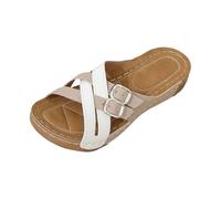 Women's Sandals Crossover Flip Flops Thick Sole Wedge Sandals Breathable Orthoslipper Arch Support Sandals Boho Sliders Wide Footbed Beach Sandals Fashion Roman Sandals, White, 5 UK