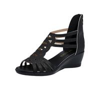 Women's Sandals Cutout Open Toe Ankle Strap Summer Shoes With Back Zipper For Casual Wear Jelly Thong Sandals for Women (Black, 5.5)