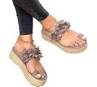 Women's Sandals Flower Platform Wedge Slippers Summer Floral Toe Loop Flip Flops Sandals for Women Casual Beach Walking Shoes