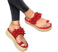 Women's Sandals Flower Platform Wedge Slippers Summer Floral Toe Loop Flip Flops Sandals for Women Casual Beach Walking Shoes