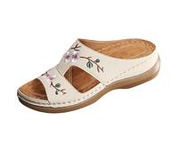 Women's Sandals For Summer Comfort Women Wedge Closed Toe Vintage Elegant Flat Slip On Thick Cushion Slippers Leather With Arch Support Dressy Casual Comfortable
