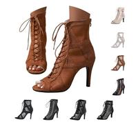 Women's Sandals Heels Suspenders Dance Shoes - Sexy Peep Toe Mesh Upper Cross Band Lacing Stiletto Sandals Women Latin Dance Party Ballroom Dance Festive Occasions, 01 Brown, 2/2.5 UK