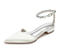 Women's Sandals, High Heel Sandals, Ankle Strap Heels, Satin & Crystal Upper, Low Block Heel Bridal Sandals, Wedding Prom Party Evening Shoes,H,40