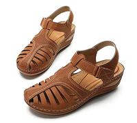 Women's Sandals High Wedge Heel Platform Buckle Sandal Ladies Faux Leather Summer Comfortable Non-Slip Closed Toe Retro Fashion Beach shoes,Brown,40