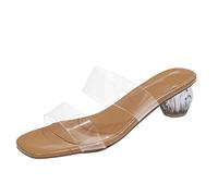 Womens Sandals,Ladies Clear Low Heel Mule Sandals Walking Sandals Womens, Summer Sandals Sandals for Women Dressy Summer Clear Sandals UK Size Brown 4.5