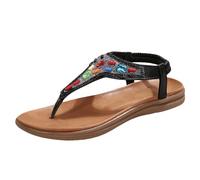 Womens Sandals Ladies Flip Flops Bohemian Toe Post Thong Sandal Diamante Rhinestone Sparkly Flat Sandals Wide Fit Dressy Beach T-Bar Sandal With Elasticated Ankle Straps Summer Casual Vacation